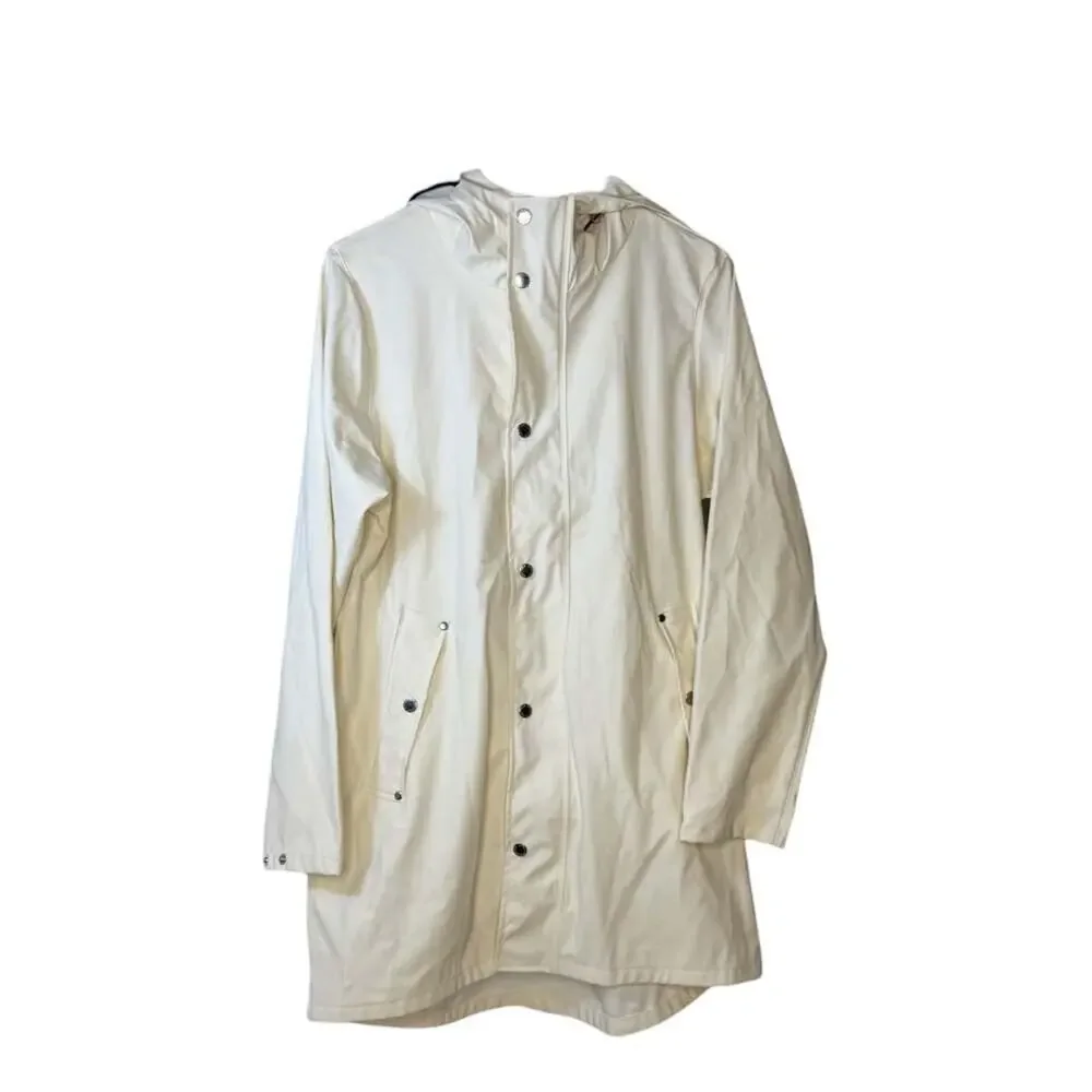 Anypoem Women's Long Off-White Waterproof Hooded Raincoat Trench - Picture 1 of 3